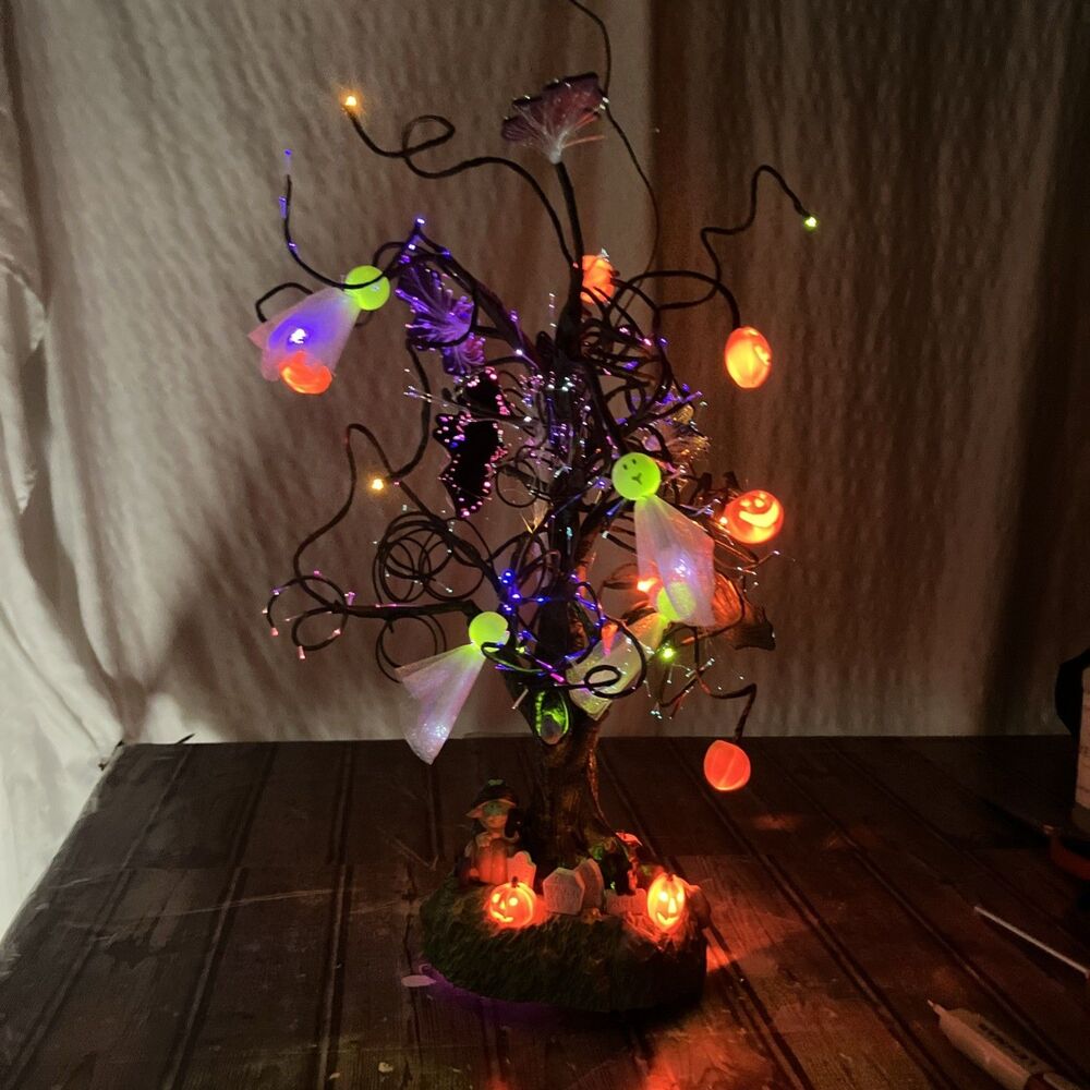 VTG Avon Fiber Optic Halloween Tree Prop Witch Bats Ghost Lights Sound Works